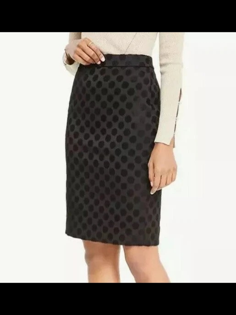 LOFT Vintage Black Fancy Pencil Skirt with Velvet Polka Dots Size 6